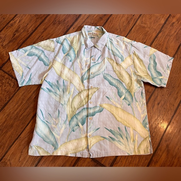 Tommy Bahama men’s 100 % silk shirt size large button down tropical beach leaves - Picture 1 of 9